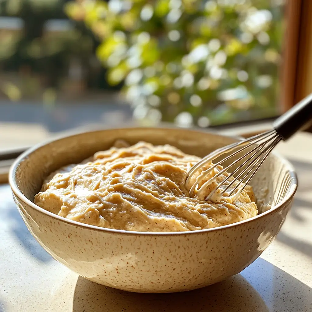 Sugarless pancake batter in a mixing bowl.