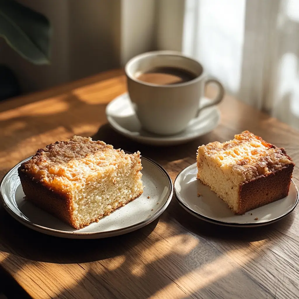 Sliced sourdough coffee cake served on a plate.