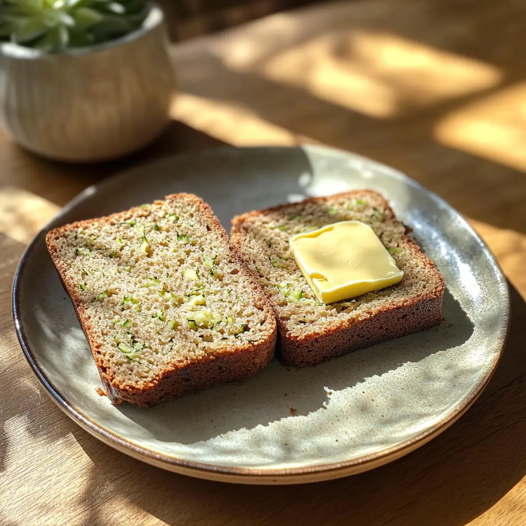 Zucchini bread slices served plain and with butter.
