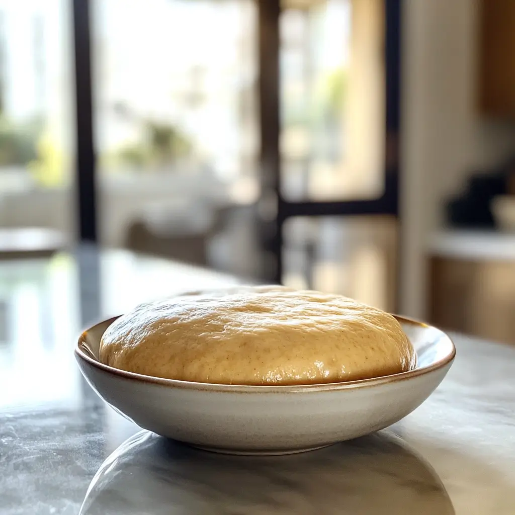 Whole wheat focaccia dough resting in a bowl.