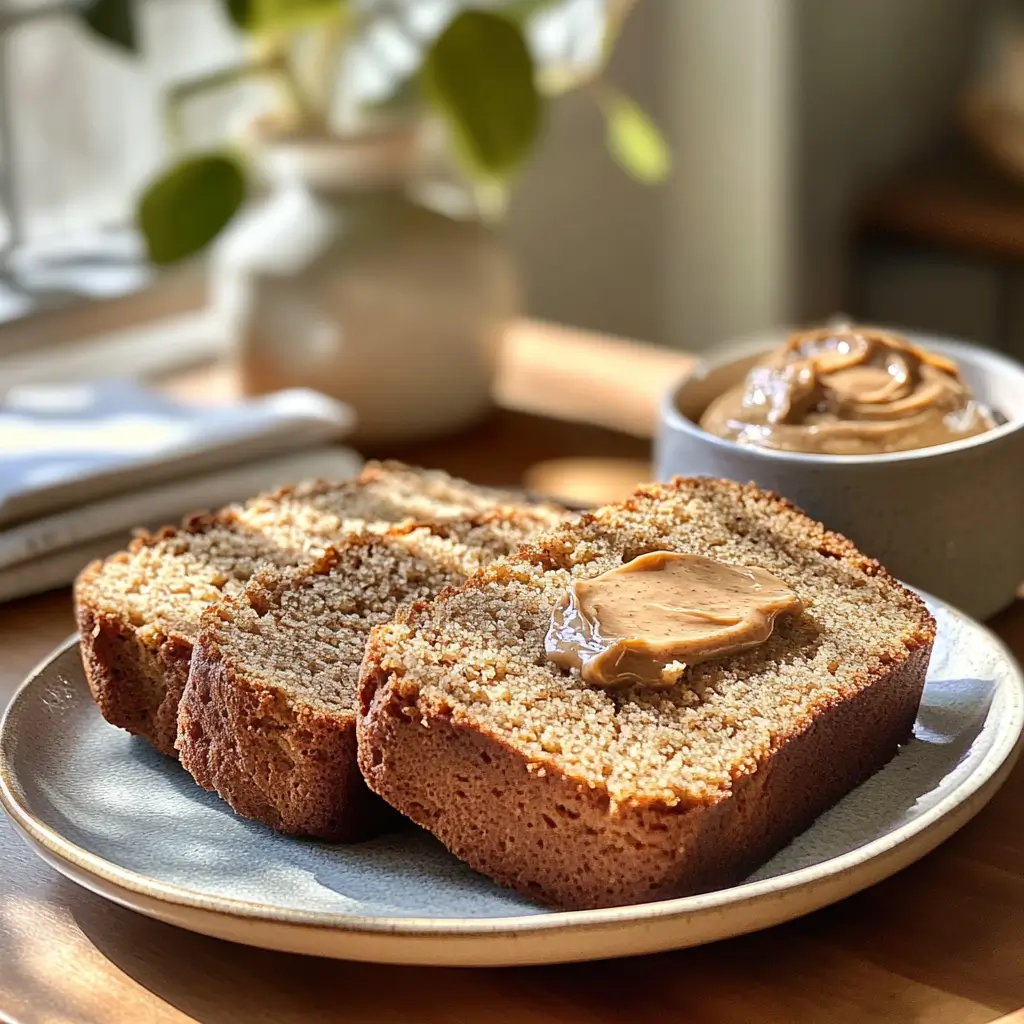 Gluten-free banana bread slices served plain and with nut butter.