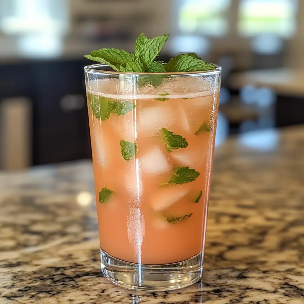 Watermelon mint cooler with ice and mint