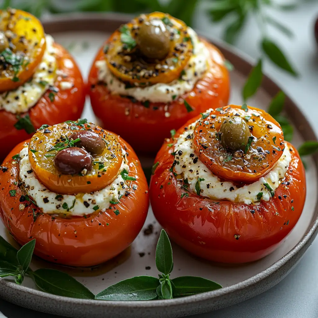 Different variations of stuffed cherry tomatoes with assorted fillings.