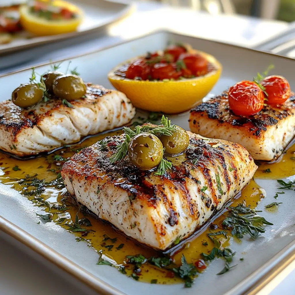Three variations of branzino fillet served Mediterranean-style with herbs and toppings.