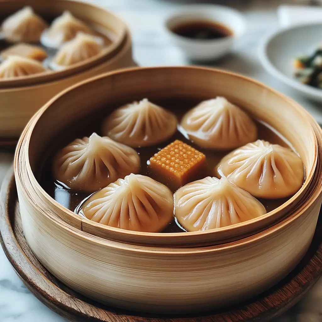 Step-by-step process of folding and steaming vegan soup dumplings.