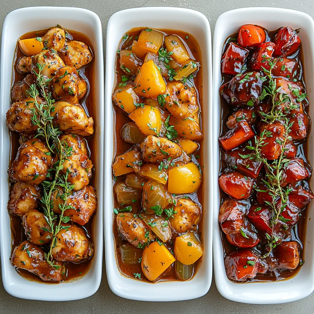 variations of 5-Ingredient Crockpot Chicken: classic, Italian, and BBQ versions.