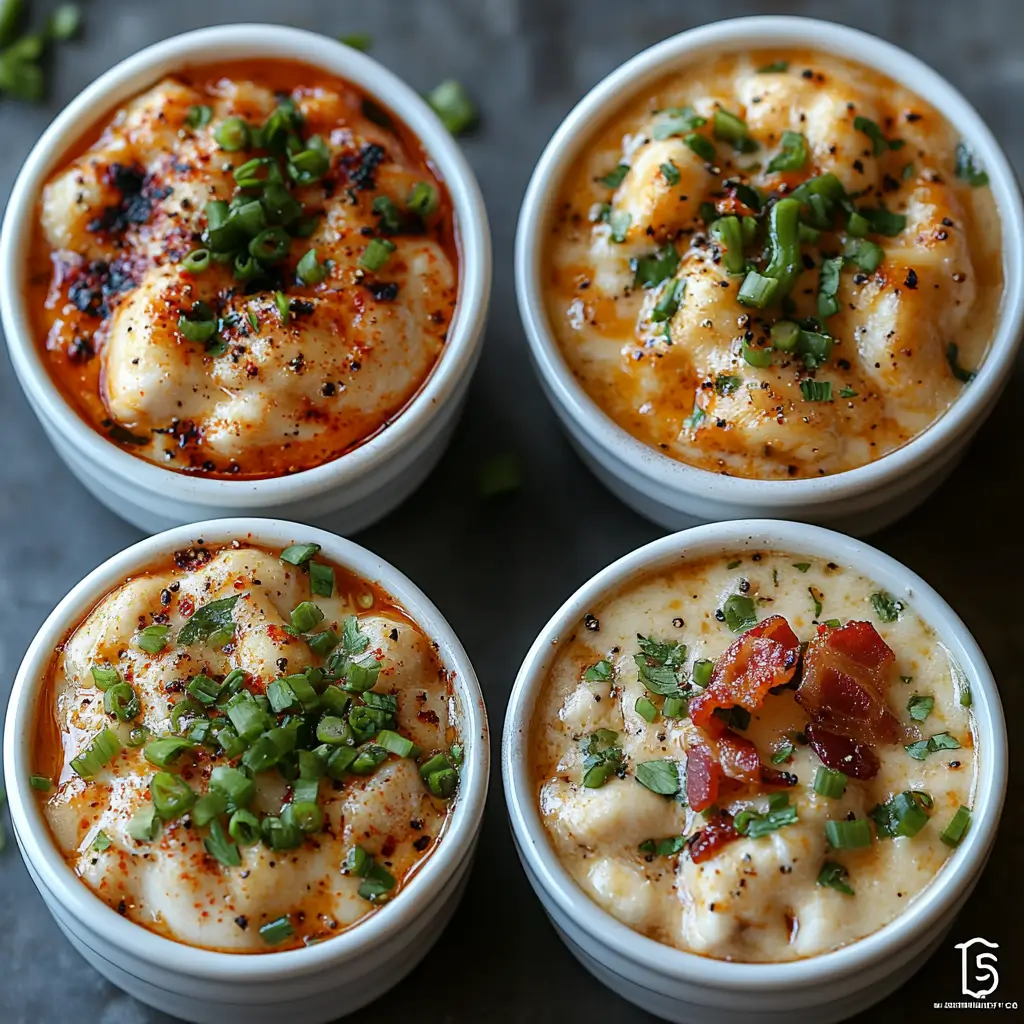 Three Crockpot Jalapeño Popper Chicken variations with cheese, bacon, and peppers.