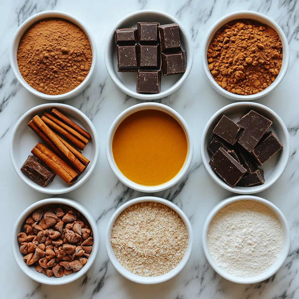 Ingredients for Crockpot Pumpkin Lava Cake arranged neatly on a white background.