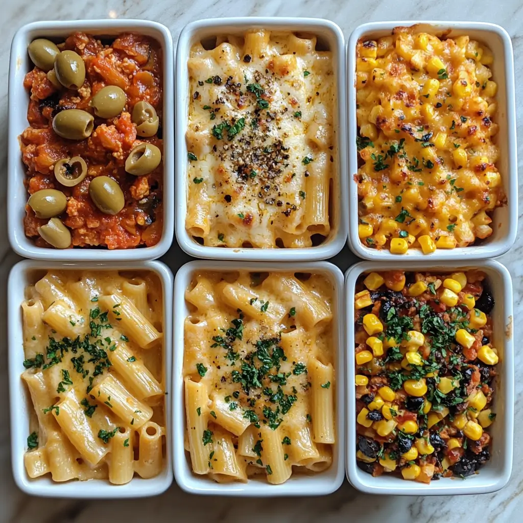 Three variations of Crock Pot baked ziti: classic, Mediterranean, and Southwest versions.